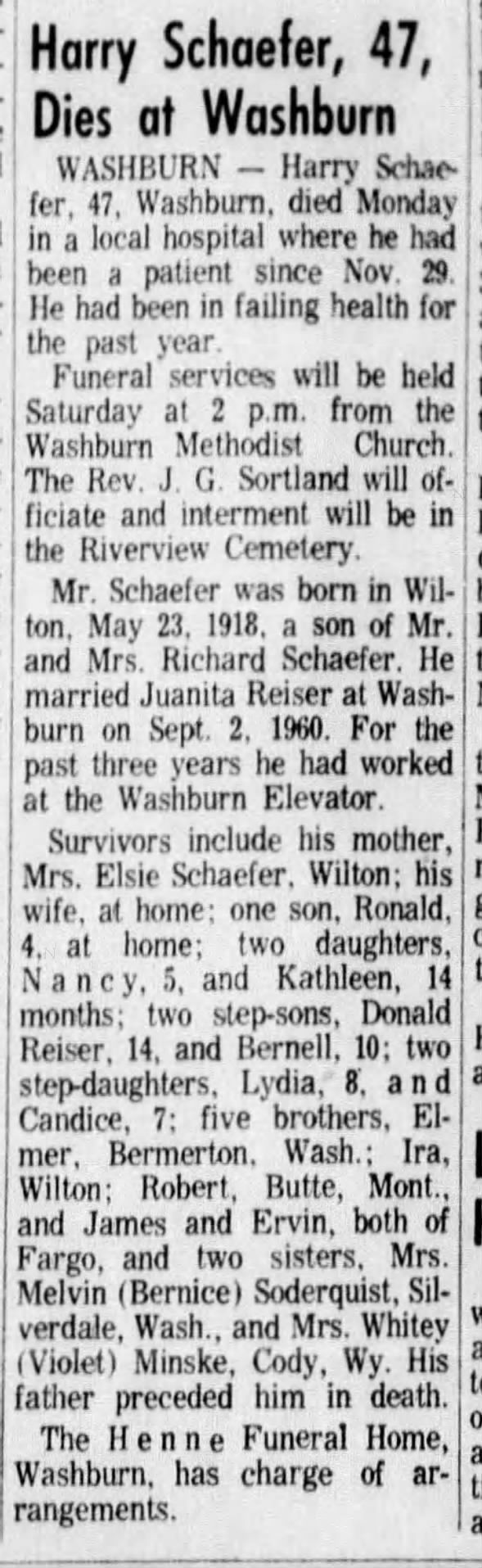 Obituary for Harry Schaefer (Aged 47)